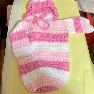 One piece bunting for newborn handmade crochet hooded warm bunting 0-2M